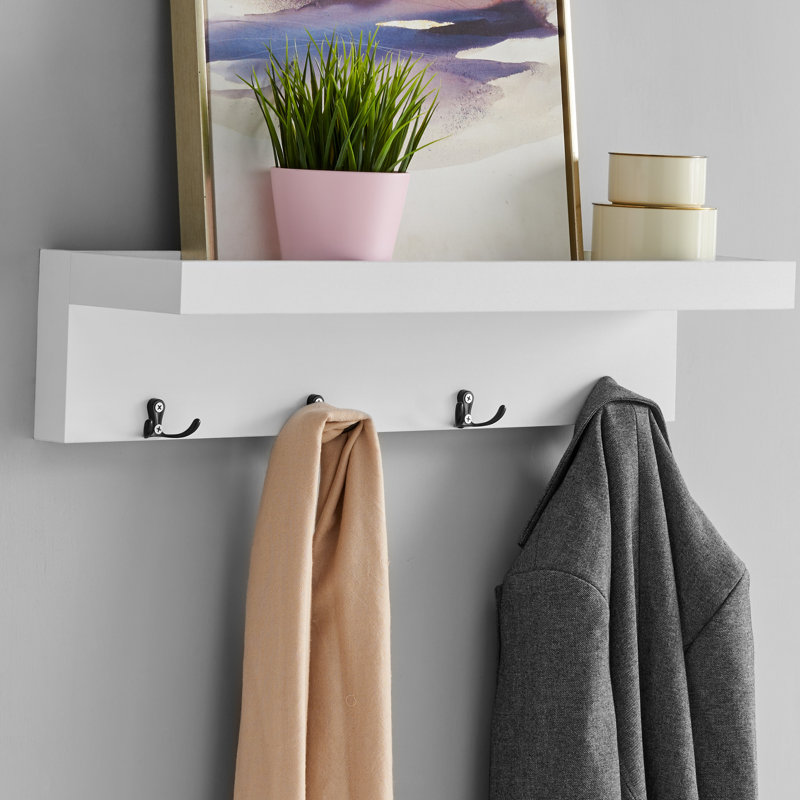 Latitude Run® Dawayne 4 Hook Wall Mounted Coat Rack with Storage in White & Reviews Wayfair